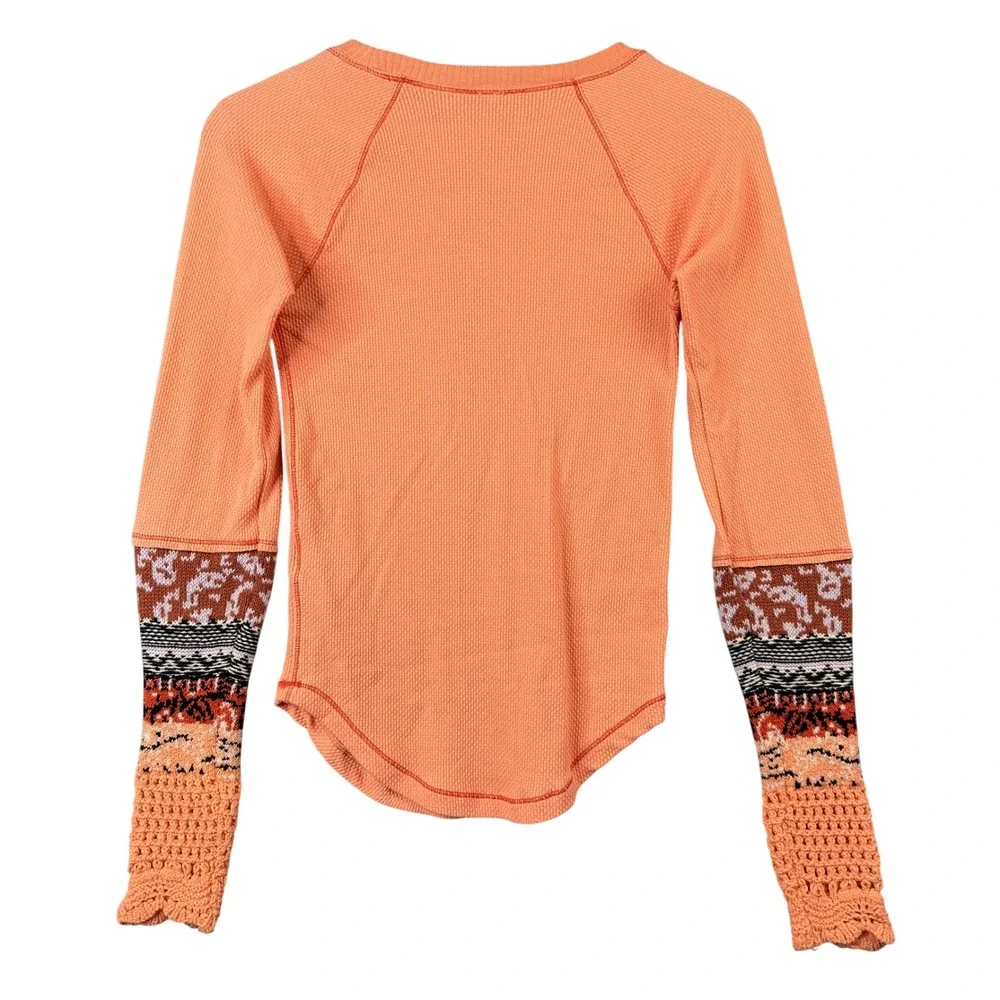 Free People Tee In The Mix Cuff Crochet Thermal Desert Orange Size XS OB1203408